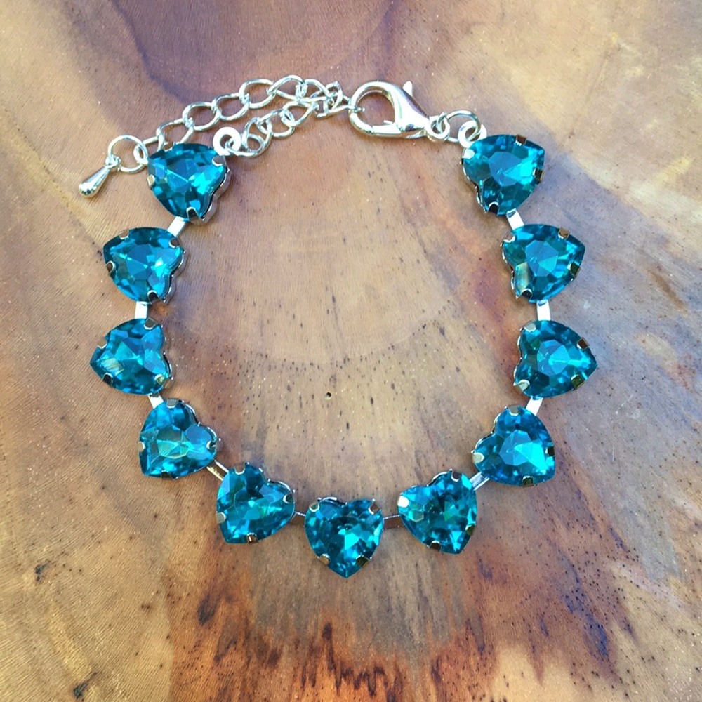 Aquamarine Heart Crystal Tennis Bracelet